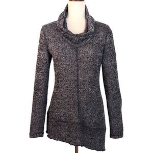 Sno Skins Size M Gray Black Cowl Neck Semi Sheer Asymetrical Sweater